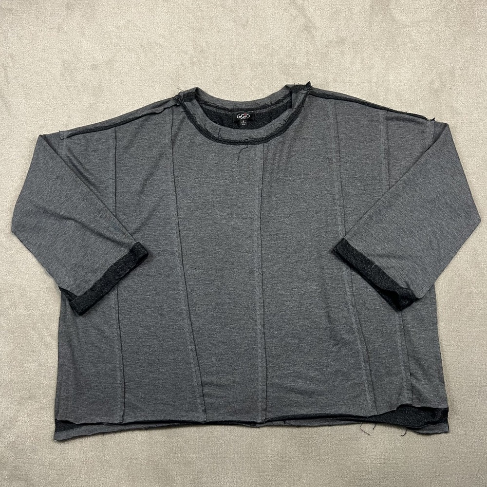 Gigio USA Women Small Gray Oversized Raw Edge Exposed Seam Sweatshirt Top TR7077